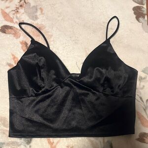 Papermoon Black Satin Crop Top